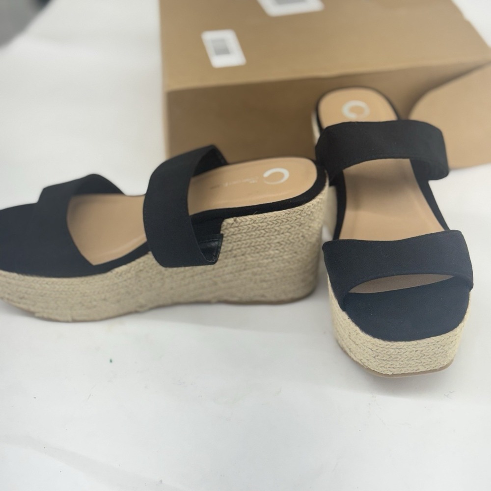 Journee Collection ILYANA Black Suede Wedge Sandal Size 10M New Espadrille - Picture 2 of 4